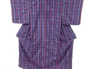 未使用品　格子織り出し米沢紬着物